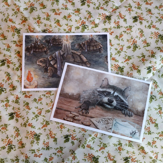 Critter watercolor postcard set